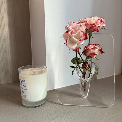 Transparente Acrylvase mit integriertem Bilderrahmen