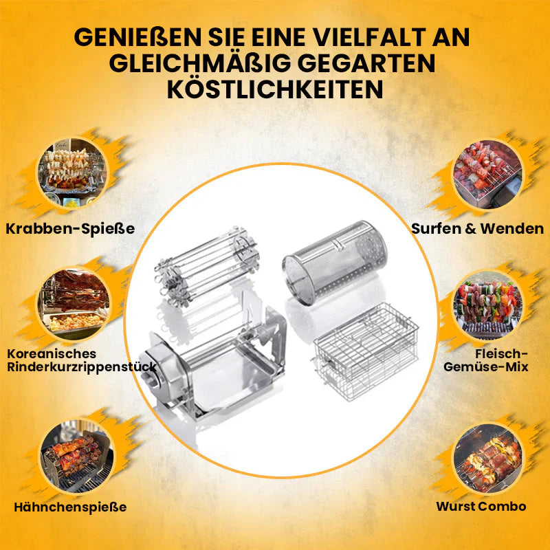 Selbstdrehender Edelstahl-Grill für gleichmäßiges Garen