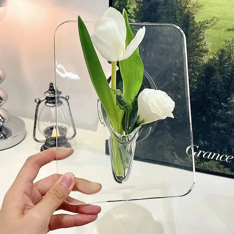 Transparente Acrylvase mit integriertem Bilderrahmen