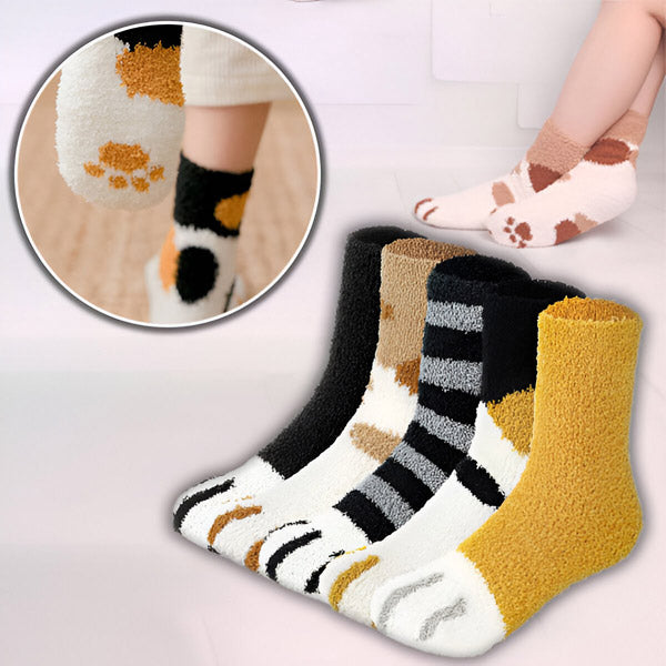 Flauschige Katzen-Socken mit Pfoten (3 Stk.)