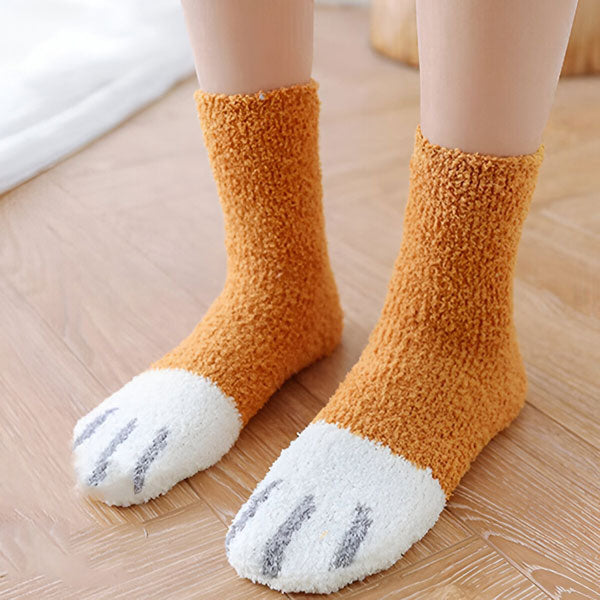 Flauschige Katzen-Socken mit Pfoten (3 Stk.)