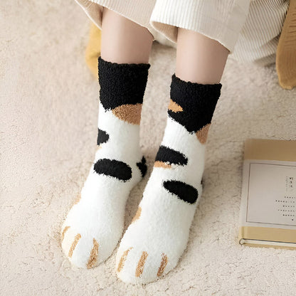 Flauschige Katzen-Socken mit Pfoten (3 Stk.)