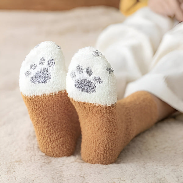 Flauschige Katzen-Socken mit Pfoten (3 Stk.)