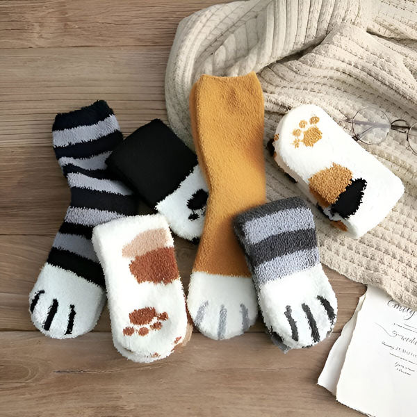 Flauschige Katzen-Socken mit Pfoten (3 Stk.)